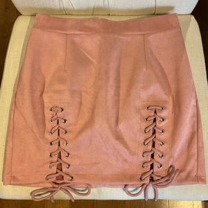 Meyeeka Womens Sexy High Waist Lace Up Bodycon Faux Suede Split Tight Mini Skirt